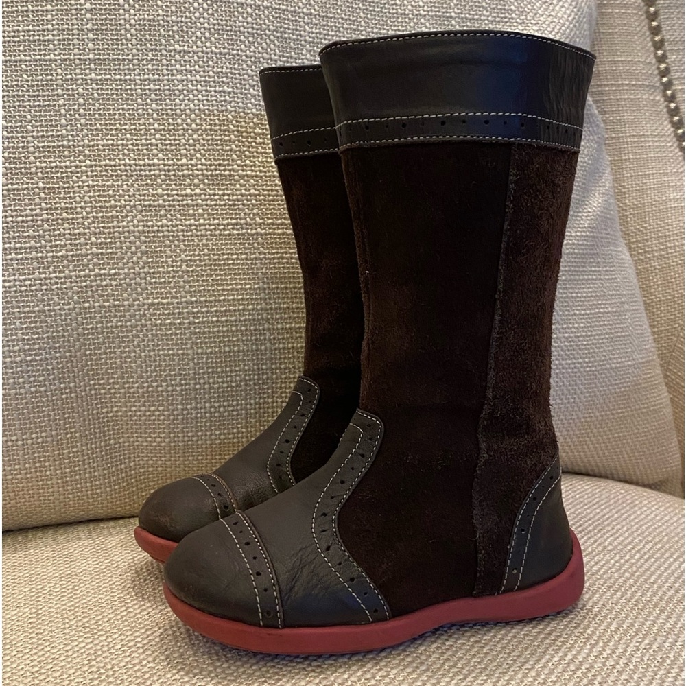 Kai Girls Tall Brown Leather Boots w Pink Soles / Side Zipper / Toddler Size 8.5